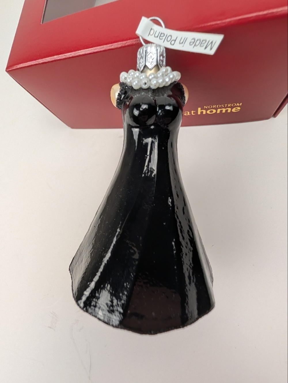 Nordstrom at Home Black Gloss Dress Form Ornament with Pearl Necklace